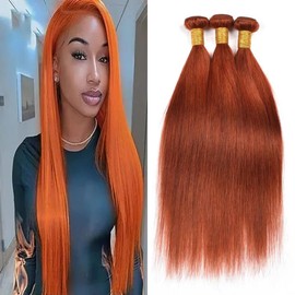 Color 350 Bundles Human Hair Orange Straight Bundles Ginger Human Hair Bundles Burnt Orange Color Double Weft Brazilian Remy Hair Extensions Soft and Silky For Black Women (22 24 26 inch,3 Bundles)