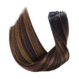 HOTBANANA Seamless Clip in Hair Extensions, 20 Inch 140g 7pcs Dark Brown to Chestnut Brown Invisible PU Skin Weft Straight Remy Human Hair Extensions