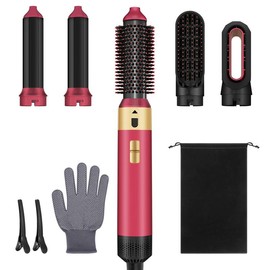 SPITCALE 5 in 1 Professional Hot Air Styler • Curling Iron • Powerful Hair Dryer & Straightener Set • Styling Without Heat Damage - Colour: Red