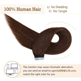 AGMITY Tape-In Real Hair Extensions, 35 cm, Darkest Brown, 20 Pieces, 40 g, Invisible Silky Straight, Seamless Straight Hair, Natural Extensions, Tape-In Remy Hair Extensions (35 cm, #2 Dark Brown)