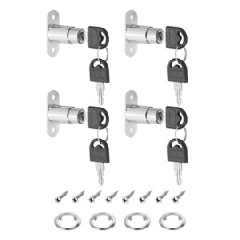 PATIKIL Drawer Desk Wardrobe Cabinet Push Plunger Lock, 4 Pack 1-1/2" Cylinder Length 3/4" Diameter Push Plunger Locks, Zinc Alloy Chrome Finish, Keyed Alike