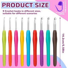 Crochet Hooks, 9 Pcs Colorful Ergonomic Comfort Rubber Soft Grip Crochet Needles, 2-6 mm Crochet Hook for Beginners Adults with Stitch Markers