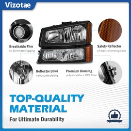 Vizotae Headlights Assembly W/Bulbs for 2003-2007 Chevy Silverado1500/2500/3500/1500HD/2500HD, 2003-2006 Avalanche 1500/2500 Driver & Passenger Side