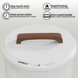 SAMEAT Heated Towel Warmers for Bathroom - Large Towel Warmer Bucket, Wood Handle, Auto Shut Off, Fits Up to Two 40"X70" Oversized Towels, White