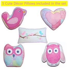 Cozy Line Home Fashions Pink Owl All Season Lightweight 100% Cotton Quilt Set with 5 Decor Pillows-Coverlet Bedding Bedspread for Kids Toddler Girls Bedroom (Owl, Queen - 8 Piece)