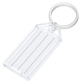 Uniclife 10 Pieces Key Tags 2 Inch Plastic Key Chain Tags with Ruled Blank Paper Labels Transparent Covers and Split Rings Sturdy Item Identifiers, White