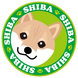 Gazing Shiba [Red] Shiva Dog Sticker Green Back Ver.2 Round Size L MK-3