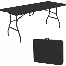 Edtian Folding Table, 6FT Outdoor and Indoor Foldable Ideal for Camping and Picnic, Portable and Easy to Set Up, Perfect as a Card Craft Table, Black