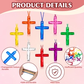 XIPENGKEJI 256 Pcs Crystal Cross Necklace, Plastic Cross Necklace Christian Gift Bulk Religious Party Favors Toy for Sunday School Church Easter Vacation Bible School Operation Christmas, 8 Colors
