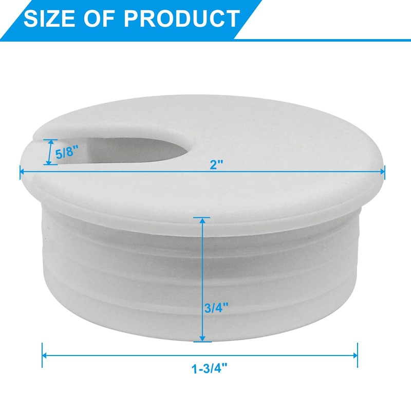 Litoexpe 2 Pcs White Desk Cord Grommets 1-3/4 Inch, Plastic