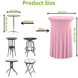 iEventStar 24 inches 24" Highboy Cocktail Round Stretch Spandex Table Cover Table Skirt High Top Tablecloth (24" x 43", Pink)