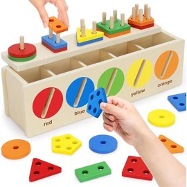 Montessori Toys for Toddler for Math toy Wooden Color & Shape Sorting Matching Box, Early Learning Toys