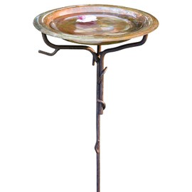 Prime Retreat Copper Bird Bath & Stake with Solar Fountain Kit – Standing Outdoor Birdbath on Steel Stand, Removable Basin, Floating Solar Pump with Multiple Spray Nozzles