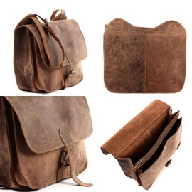 Leconi women's small shoulder bag shoulder bag leisure bag men's Vintage Genuine Leather Cowhide Leather 29X23X11 CM LE3061 - brown -