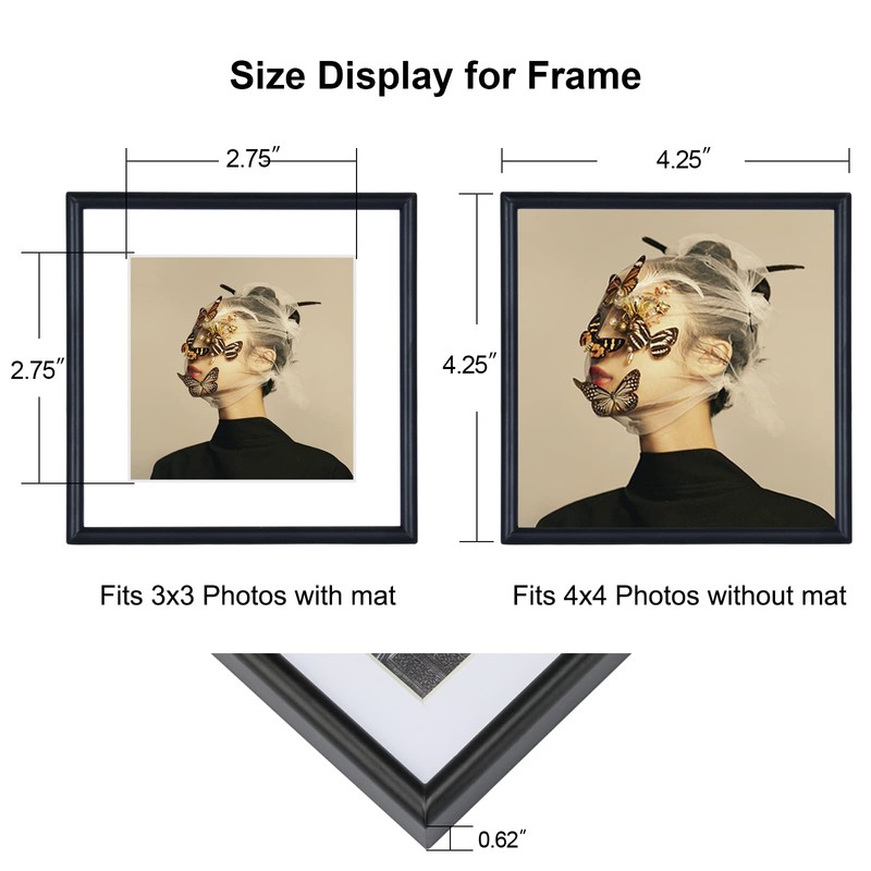 Fkvat 4x4 Picture Frame Set of 4, Matted Black Simple