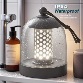 PHiWiDill Outdoor Cordless Table Lamp Rechargeable,Water Proof Shower Lamp for Bathroom,Small Ambient Bedside Lamps for Night Stands (Silver Gray)