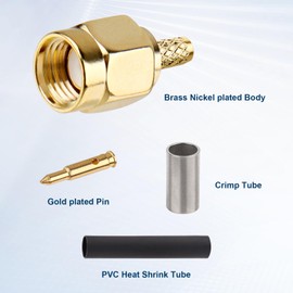 XRDS - Conectores de crimpado SMA RF SMA 10 unidades, conector macho SMA para cable coaxial RG316 RG174 RG188 RG188A LMR100