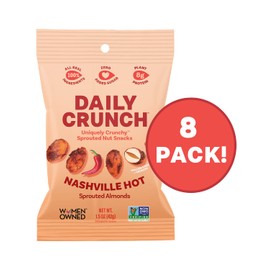 Daily Crunch, Nashville Hot Sprouted Almonds, Minis (1.5oz, Pack of 8) - Sprouted and Dehydrated for a Unique Crunch, Keto Friendly, Non-GMO, Oil and Salt Free, Vegan, Healthy Snack…