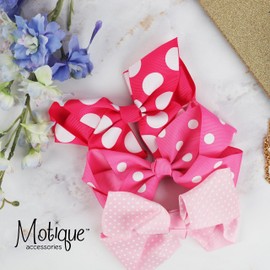 6 Inch Grosgrain Hair Bow Hair Clip for Girls - Light Pink Polka Dots