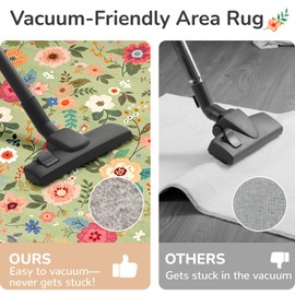 meejou 8x10 Area Rugs for Living Room Vacuum-Friendly Machine Washable Area Rug Flower Floral Printed Pattern Low Pile Non-Slip Carpet for Bedroom Hallway Entryway, Light Green