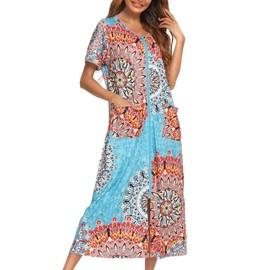 Bloggerlove Bata de mujer con cremallera frontal y media manga con bolsillos S-XXL, Mandola, XXL