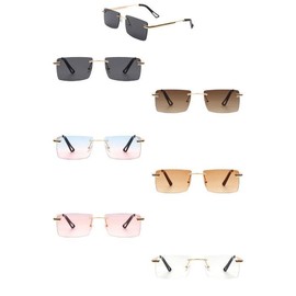 Rectangle Rimless Retro Flat top Sunglasses - color: Blue/Pink Gradient, size: OneSize
