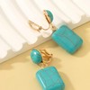 Turquoise Drop Clip-On Earrings, Gold-Tone, Rectangle Stone, 1.5 cm Width