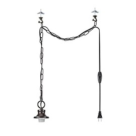 Aspen Creative 21053-11, Indoor Swag Kit, 15' SPT-2 Black Wire w/in-Line Switch & 10' Steel Chain. Socket Cup: 3-1/8" W x 1-5/8" H. Pendant Shade. Oil Rubbed Bronze.1 Pack
