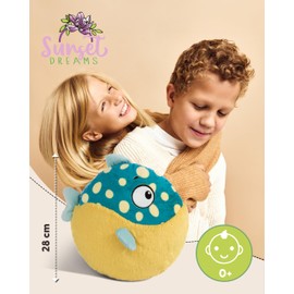 NICI Travel Pillow Puffer Fish Volker 28 cm - Fluffy Cuddly Cushion for Girls, Boys & Babies, Round Stuffed Animal Cushion with Flexible Plush Band - 49797