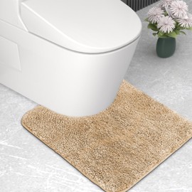 wyewye Microfibre Bath Mat, Toilet Mat, 2cm Super Thick Bath Rug, Super Absorbent Bathroom Rug 50x50cm U-shape, Camel