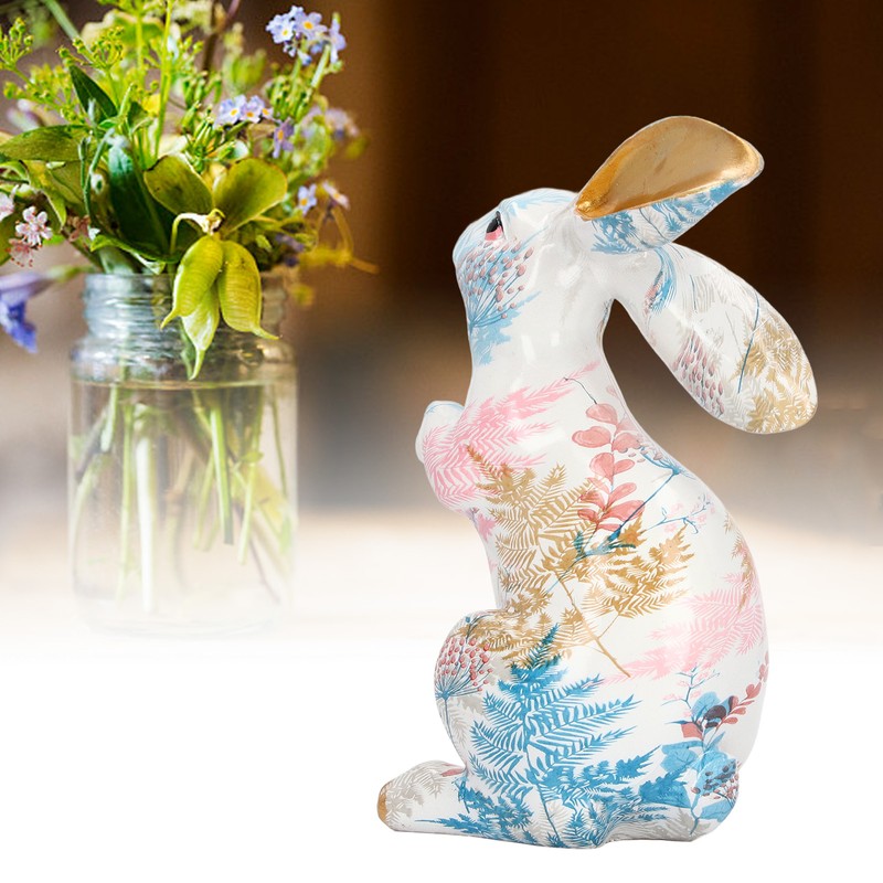 Rabbit Statue Nordic Style Handcrafted Painted Resin Rabbit Desktop Ornament