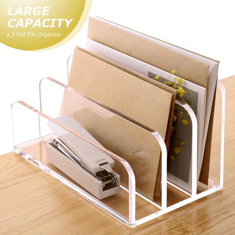 SANRUI Acrylic Mail File Organizer Sorters for Desk, 3 Upright