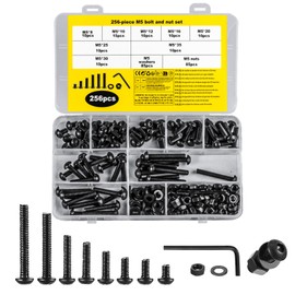 256 Pcs M5 Screws Set, Nuts and Bolts Assortment Kit, Black Hex Socket Button Head Bolts and Nuts Set, Round Machine Screws, with Hex Wrench
