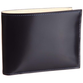 [フライングホース] 二つ折り財布 名入れ刻印無料 コードバン レザー使用 メンズ (04.ネイビー)