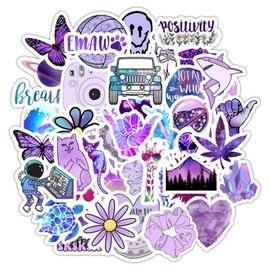 HNTR® Aesthetic Vibes Purple Stickers | 50 Boho & Indie Decals for Creatives | Waterproof Vinyl Stickers for Laptops, Water Bottles, Notebooks & Scrapbooks
