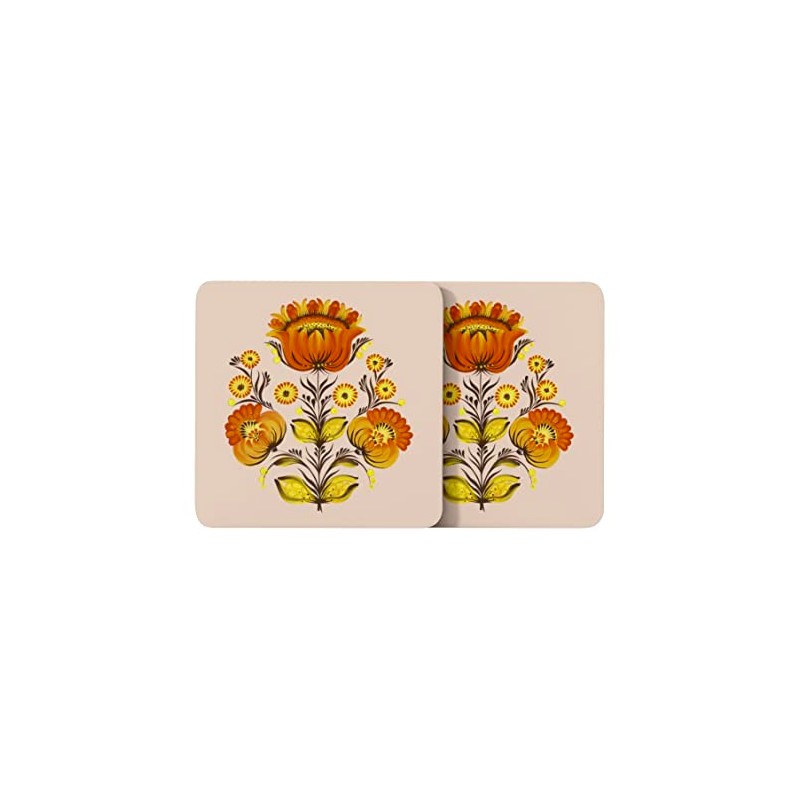 Folk Art Coasters set Orange Floral Choice of 2, 4