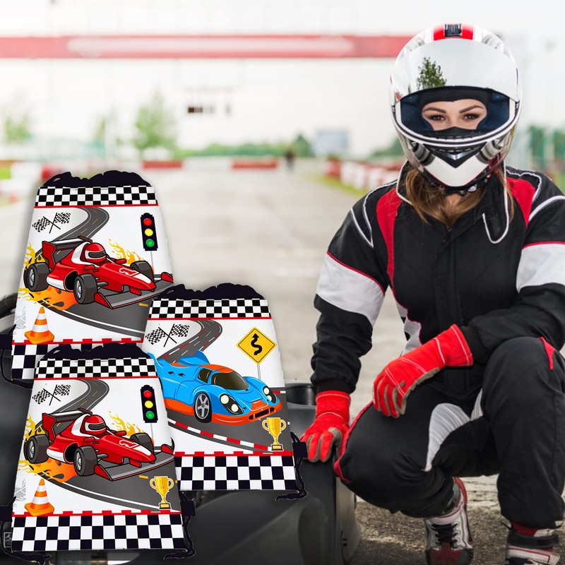 12 Pcs Black and White Racing Drawstring Bag Set Cartoon