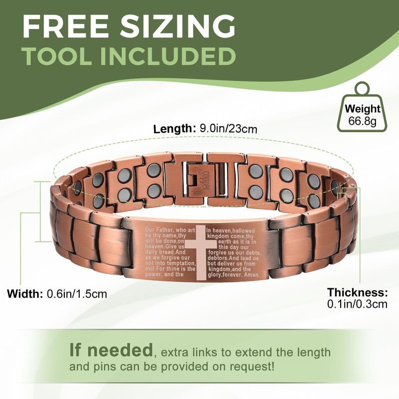 MagEnergy Copper Bracelet for Men, Cross Copper Magnetic Bracelet with