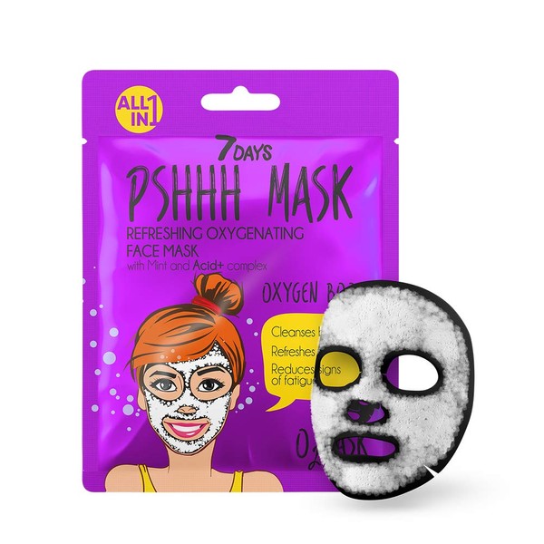 7DAYS Bubble Mask Black Oxygen Mask AHA Acids Active Charcoal All Skin Types Pores Removes Blackheads Reduces Redness PSHH Mask 25 g
