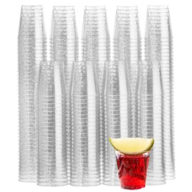 MATANA 600 Clear Plastic Shot Glasses with Silver Glitter, 30ml - Gold Jelly Shots, Jello & Tequila Shots, Sample Tasting Cups - Birthdays, Weddings, BBQ, Parties - Sturdy & Reusable