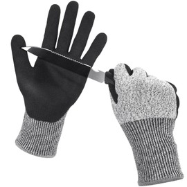 Ainiv 2 Pairs Safety Work Gloves, Black Nitrile Coated Garden Gloves Men Women, Non-Slip Ultra-Grip Work Gloves, Level 5 Protective Cut Resistant Gloves for General Duty Work, Gardening, Fishing (L)
