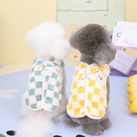 Autumn/Winter Checkered Plush Dog Vest with Integrated D-Ring for Small Dogs Small L/23 Checkered Plush Vest - Coffee