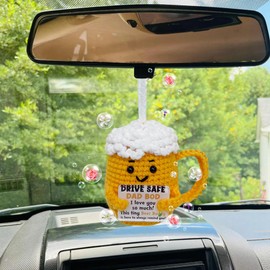 CELSORIX “Drive Safe Dad” Crochet Beer Car Air Freshener Hanging Ornament With 2 Scented Beads – Thank You, Fathers Day, Birthday Gift for Dad, Cute Car Accessory