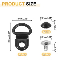 uxcell 20 Sets Shoelace Hook, Boot Lace Hooks D-Ring Eyelet Buckles with Rivets, Boots Eyelet Repair Clip for Hiking Boots Shoe Leather Bag, 9x14mm Bright Black