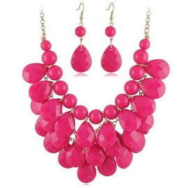 Pink Jewelry Set for Women Hot Pink Necklace and Earring Set Pink Necklace Set Layered Chunky Necklaces for Women Pink Paperclip Cuban Link Statement Necklace Pink Dress Stuff for Women Trendy 2024
