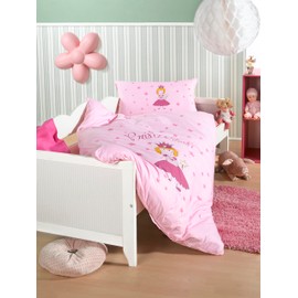 Children's Baby Bedding Set for Girls and Boys 100 x 135 cm + 40 x 60 cm 100% Renforcé Cotton Zip Princess Stars Pink