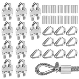 10 Stück M6 Drahtseilklemme, Edelstahl Seilklemmen 6mm, Bügelseilklemme, Drahtseil Clip mit 10*Aluminiumhülsen und 10*Kauschen für Befestigungvon Seilen, Aufhängung Von Sonnensegeln, Wäscheleinen