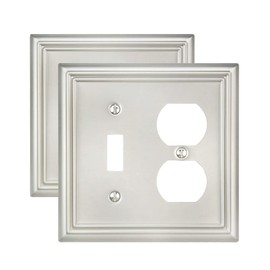 ZILLSEA 2-Pack Combination Toggle/Duplex Wall Plate, Wall Outlet Covers for Double Light Switches, Receptacle Outlet, Dimmer Switch, Satin Nickel Finish, Midsize, A031 Series