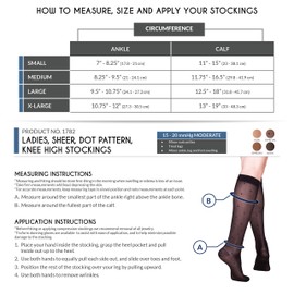 Truform Sheer Compression Stockings, 15-20 mmHg, Women's Knee High Length, Dot Pattern, Charcoal, Large