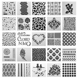 SOTOGO 25 Pcs Mix Pattern Square Shape Journal Stencil Plastic Planner Stencils Journal/ Notebook/ Diary/ Scrapbook DIY Drawing Template Stencil